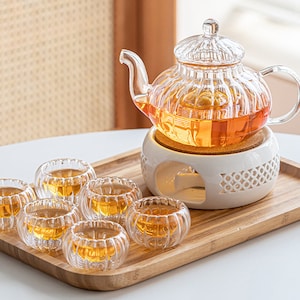 Heat-resistant glass flower tea pot|Candle heating base boiling tea stove|Afternoon tea tea set|Flower tea pot|Christmas gift