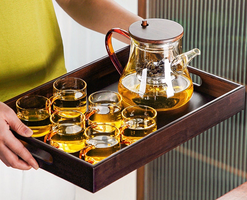 Walnut All Glass Teapot|Glass Tea Maker|One Touch Filter High End Maker|Party Set|Halloween Gift
