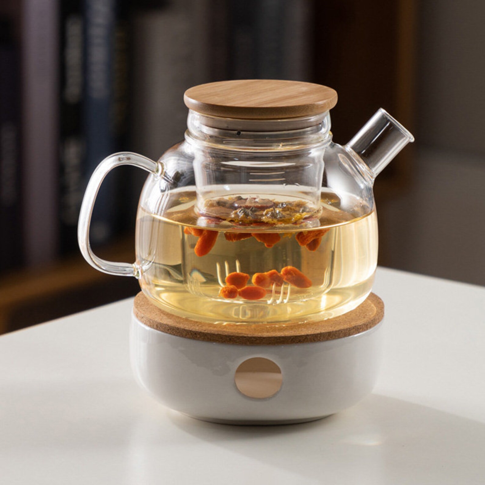 Clear Glass Flower Tea Potcandle Heated Tea Setfruit Tea Pot Etsy