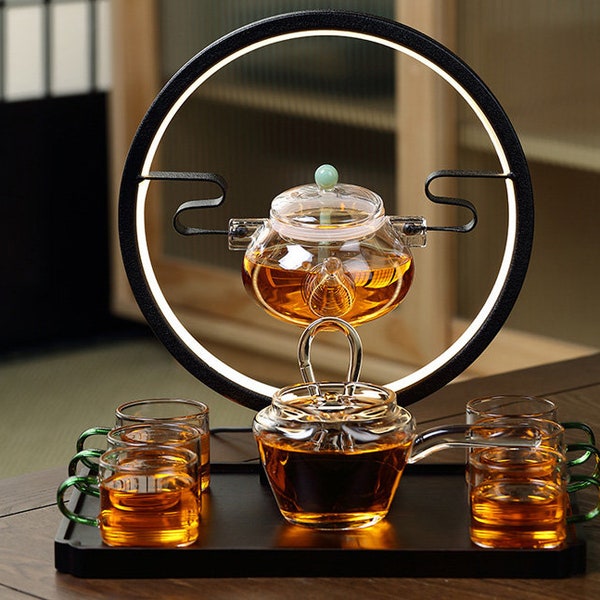 Service à thé créatif Lazy Glass | Infuseur de thé Kung Fu rétro transparent | Service à thé pour infusion de thé automatique | Cadeaux personnalisés