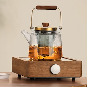 Tea Kettle|Tea Cooker|Glass Teapot|Small Electric Pottery Stove|Walnut Wood Steam Kettle Set|Home Teaware|Customized Gifts