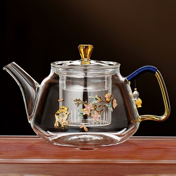 Glass teapot | Glass high temperature resistant flower teapot | Tea water separation teapot | Exquisite flower pot | Handmade gifts