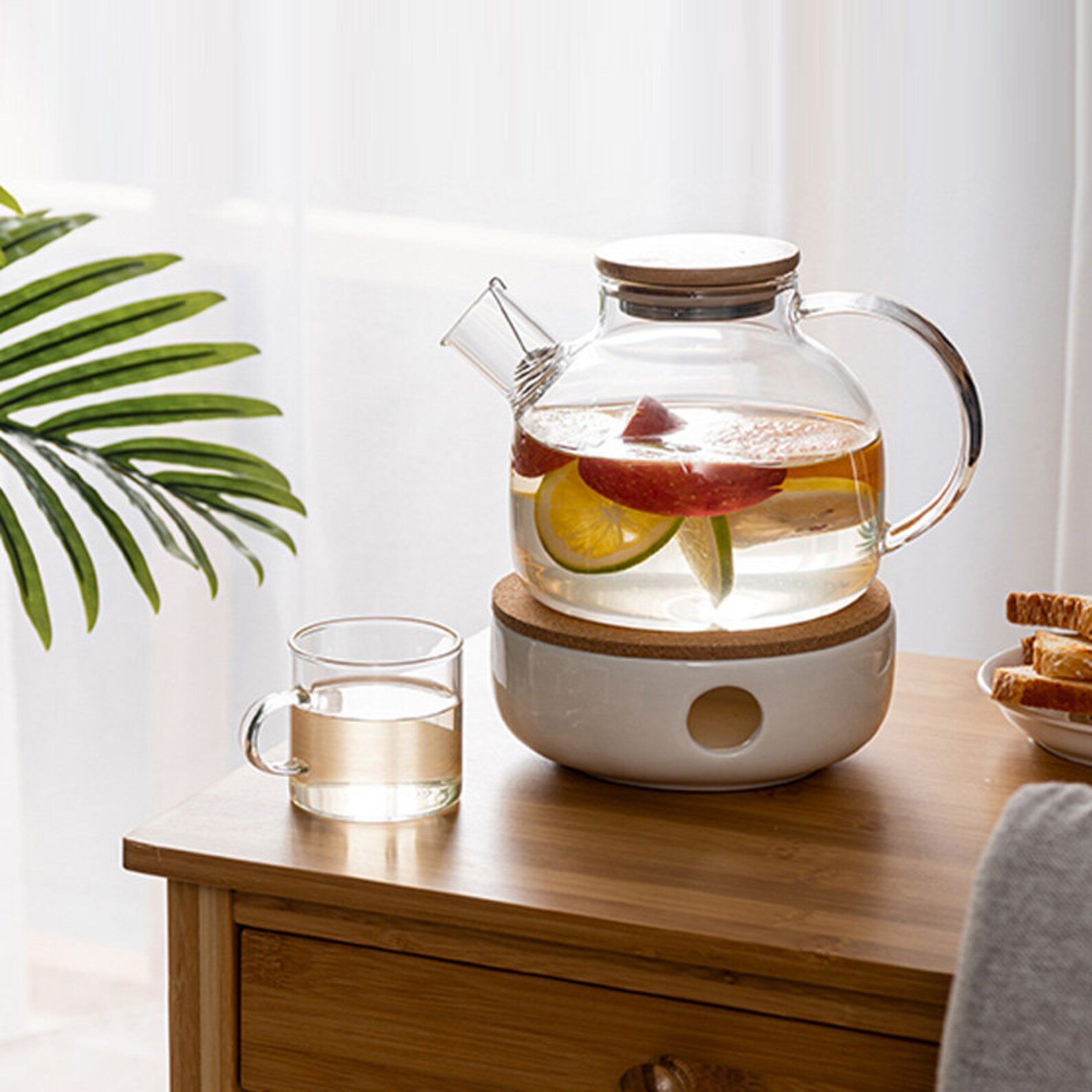 Clear Glass Flower Tea Potcandle Heated Tea Setfruit Tea Pot Etsy