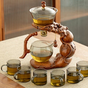 Gourd Grey Glass Automatic Tea Set|Glass Teapot Set|Kung Fu Tea Cups|Lightweight Tea Brewer|Personalized Tea Set|Halloween Gift