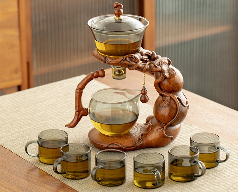 Gourd Grey Glass Automatic Tea Setglass Teapot Setkung Fu Tea  Cupslightweight Tea Brewerpersonalized Tea Sethalloween Gift 