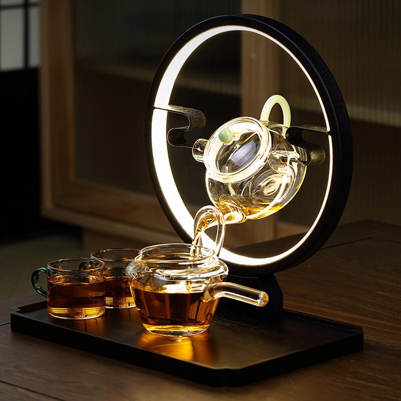 Lazy Tea Maker Palace Lantern Automatic Tea Set Wooden Frame Glass