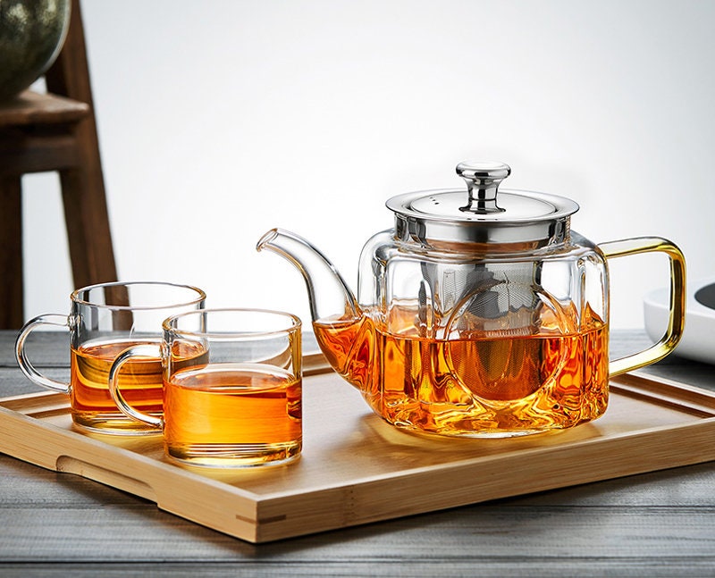 Teabloom Eternal Love Teapot Glass Teapot 36 Oz, Heart-topped Lid, Loose  Tea Infuser & Two Gourmet Blooming Teas 