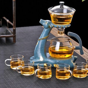 A deer has your automatic tea set|high borosilicate glass lazy tea set|magnetic suction tea brewer|kung fu tea set