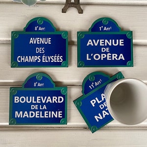 Paris Street Sign Wooden Coaster Set of 4 Pieces | Drink Coaster Set | Tea Coffee Table Mats | Housewarming Gift | Home Decor