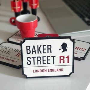 London Street Signs Wooden Coaster Set Coaster Set of 4 Pieces | Drink Coaster Set | Tea Coffee Table Mats | Housewarming Gift | Home Decor