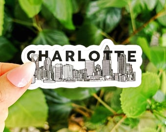 Adesivo con contorno bianco e nero dello skyline di Charlotte, Carolina del Nord