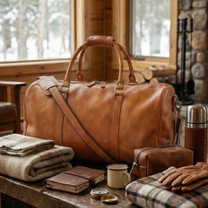 Personalized Leather Duffle Bag for Men, Travel Weekender Bag, Custom Overnight Bag, Gym Bag, Carry On Luggage, Monogram Leather Weekender