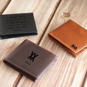 Cartera de cuero de tres pliegues, regalos personalizados, regalos para padrinos de boda, regalo para él, regalo de cuero, regalo personalizado, regalo del día del padre, regalo de aniversario