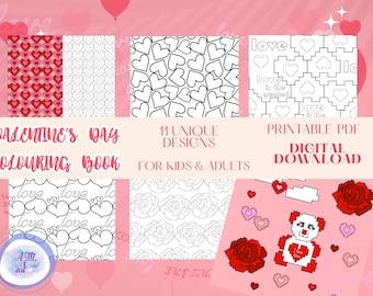 Valentine's Day Colouring Pages, 11 Unique Designs (Digital Download)