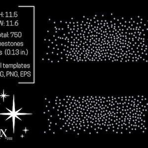Könnte beinhalten: Eine digitale Vorlage für ein Strassdesign mit einem Sternenausbruch mit 750 Strasssteinen, die 11,5 Zoll hoch und 11,6 Zoll breit sind. Die Vorlage ist in den Formaten SVG, PNG und EPS verfügbar.
