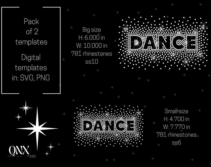 Dance Rhinestone Template Digital Download, Cheer Dance Scatter Design ...