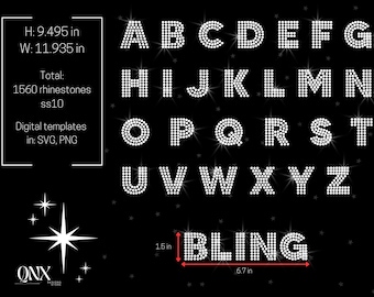 Rhinestone Block Font Template, SVG PNG (Digital Download)