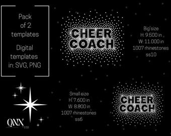 Cheer Coach template rhinestone template digital download, Cheer design, Cheerleader rhinestone svg design, digital design svg