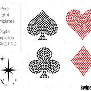 Simboli delle carte da gioco Design con strass, Modello di segnali di poker SVG, download digitale, design di cuori di carte, strass svg, png