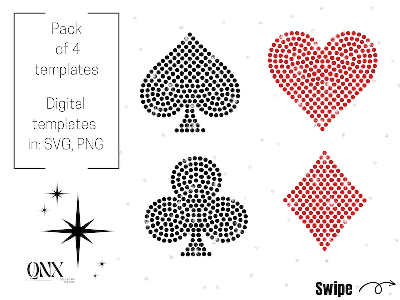 Playing Cards Rhinestone Play Cards Symbols Rhinestone Design, Poker Signs Template SVG, Digital ...