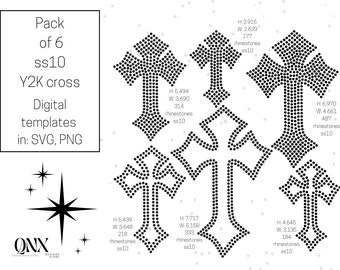 Y2K Strasskreuz Schablone | Kreuz design | Bündel | Strass Y2K | 00er Jahre | Strasskreuz Design | Strassschablone | ss10