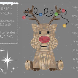 Rode neus strass rendieren SVG | ss10 | Rendier Kerst Strass Sjabloon