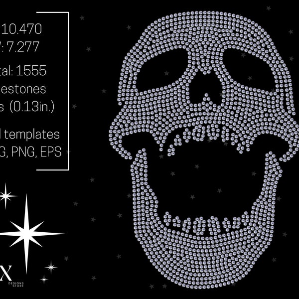 Modèle de strass crâne ss10, y2k svg téléchargement numérique, conception strass svg, conception numérique svg