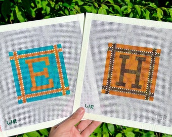 Customizable Monogram Hand Painted Needlepoint Coaster Canvas