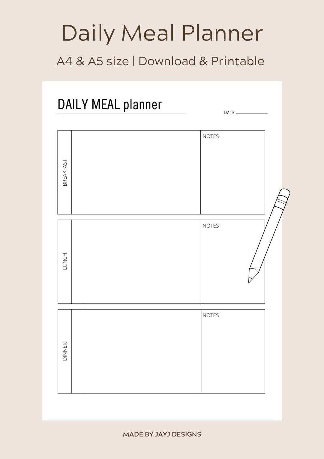Daily Meal Planner PDF A4 A5 Digital Download Printable Meal Daily Meal Planner PDF A4 A5 Digital Download Printable Meal