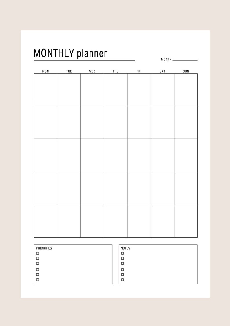 Monthly Planner PDF A4 &amp; A5 Digital Download Printable - Etsy
