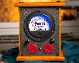 Industrial Charging Station - Unique Cell Phone Charger for iPhone and Android with Backlit Power Gauge in Hammered Steel and Hardwood Case