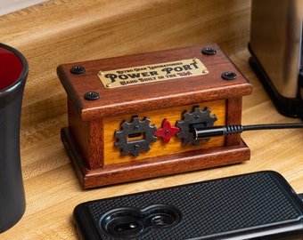 Steampunk Charging Station - Cell Phone Charger for iPhone and Android in Beautiful Hardwood Case  - Personalized Gift