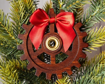 Steampunk Christmas Ornament - Beautiful Hand-Made Hardwood Cog Gear Holiday Christmas Tree Ornament Gift