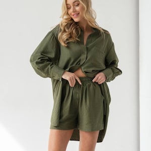 Linen short suit, Linen Two-Piece Set for Women, Linen shorts women, Bermuda shorts women, Linen Shirt And Short, Women Shirt, Summer Suit