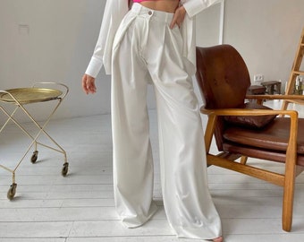 Cotton Blend Palazzo Pants, Wide Leg Trousers, Summer Dress Pants