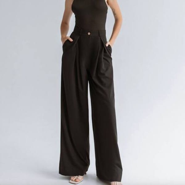 Damen Hose mit weitem Bein, Palazzohose Hose, Palazzohose, lockere Hose mit hoher Taille, Modestil