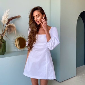 Robe en coton dos nu, laçage dans le dos, mini-robe à manches bouffantes, robe de soirée élégante