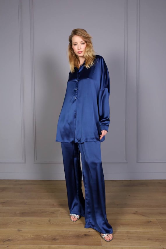 Two Piece Suit Women, Shirt and Pants Set Women, Blue Womens Suit, Silk Suit  Women, Palazzo Suit - Etsy