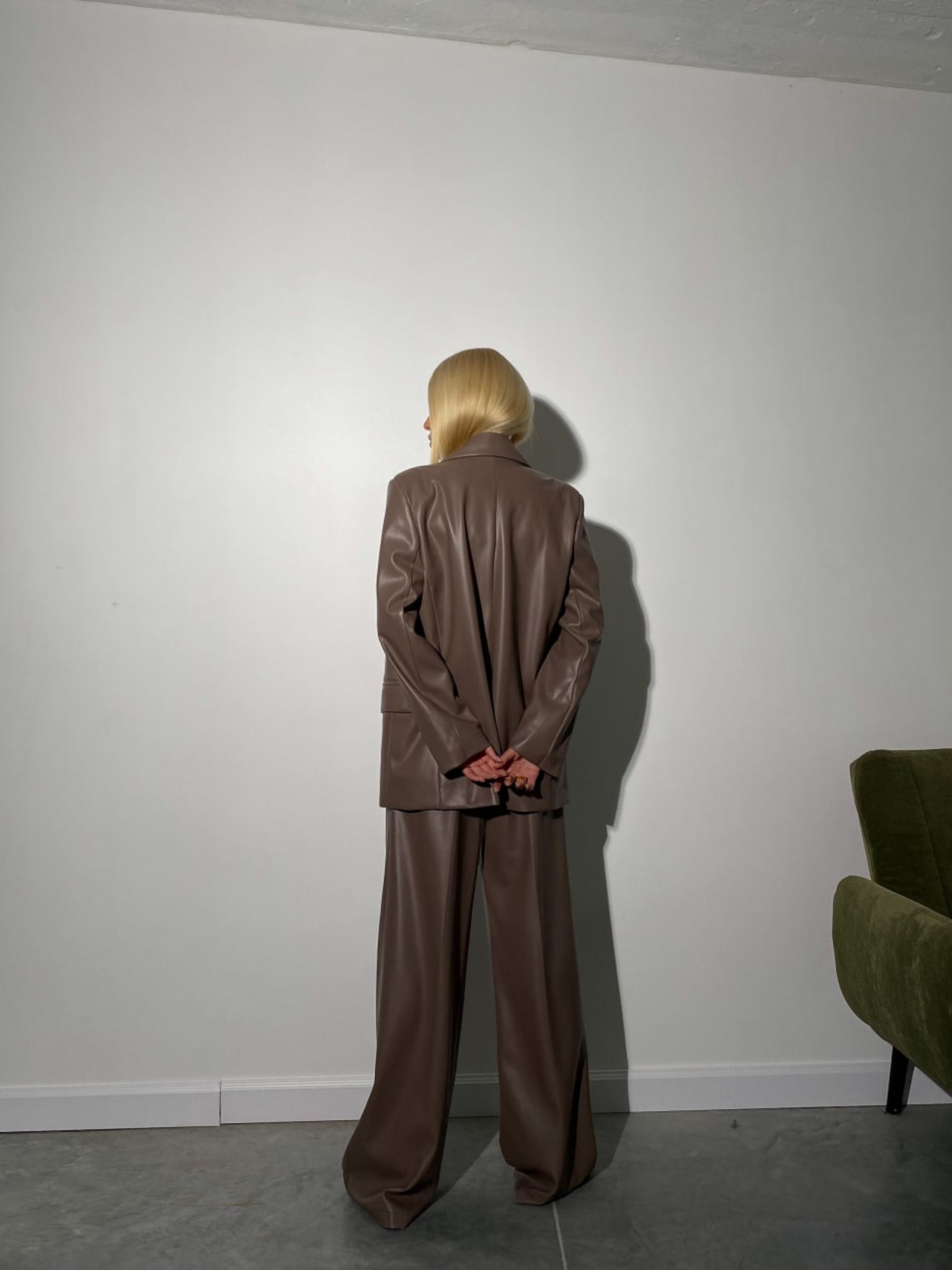 Women's 2 Piece Suit, Eco Leather Pants Suit, Palazzo Pants Suit, Women