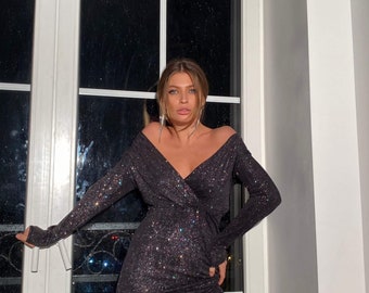 Lurex Sparkly Glittery Dress, Silver and Black Lurex Dress, Metallic  Iridescent Dress Sparkle, Sexy and Shimmering Dress Midi - Etsy