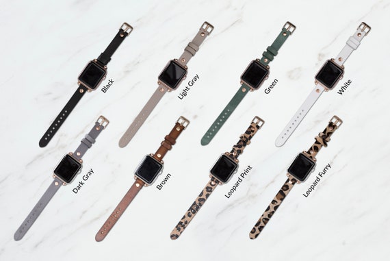 Slim Leather Apple Watch Band, Personalized iWatch Strap