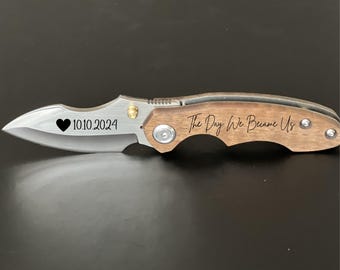 Personalized Pocket Knife: Engraved Stainless Steel & Walnut Wood, Romantic Keepsake