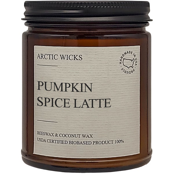 Pumpkin Spice | Arctic Wicks Non Toxic Coconut Beeswax Candles | 9oz Amber Jar | Farmhouse Handmade Clean Burn USDA Certified