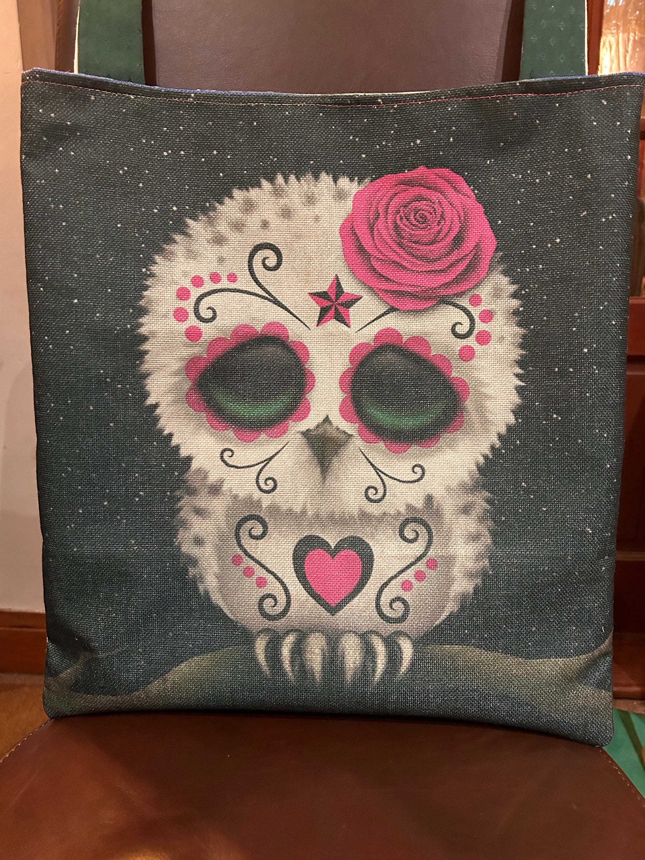 Cute owl sugar skull fabric tote bag | Tote bag | | Gifts | Teachers gift | Shopping bag | Birthday 