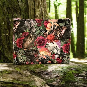 Skull, owl, toadstool and frog fabric make up bag | Gifts  | pencil case | glasses case | gothic fabric | quirky | unusual | macabre | goth