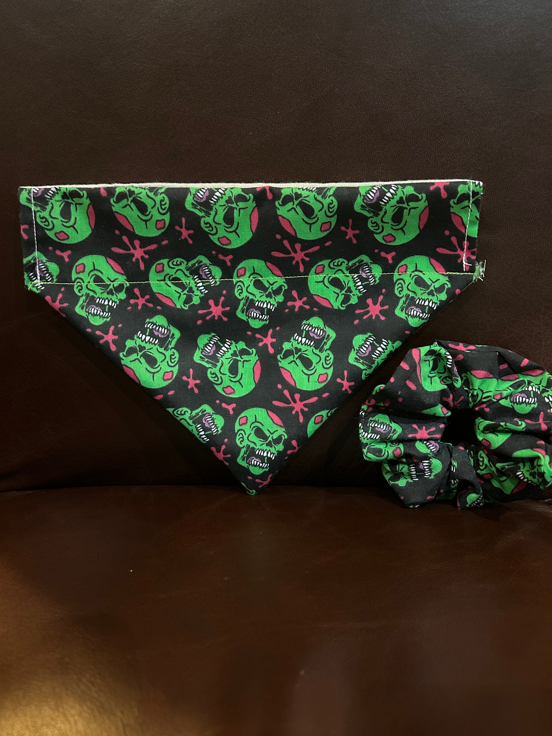 Zombie fabric dog neckerchief bandana various sizes with matching hair scrunchie