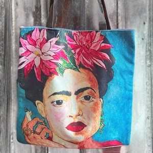 Beautiful Hand Painted Frida Kahlo Tote Bag for Women. Frida Kahlo Groceries Bag for Women Long Straps. Market Tote Bag Made From Canvas. Etsy Australia