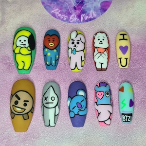BTS BT21 Full Character Set K-pop Themed Hand Painted Press on Nails