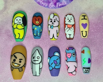 Full Character Set K-pop Themed Hand Painted Press on Nails