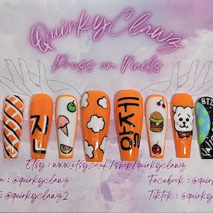 BTS BT21 Jin Bias K-pop Themed Hand Painted Luxury Press on Nails
